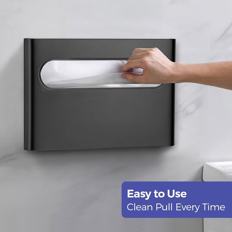 stardrix Slim Matte Black Stainless Steel Toilet Seat Cover Dispenser – Designer Wall-Mount Holder with Curved Edges and Large Capacity for Single or 1/2 Fold Covers, Aesthetic and Modern Look - Image 4